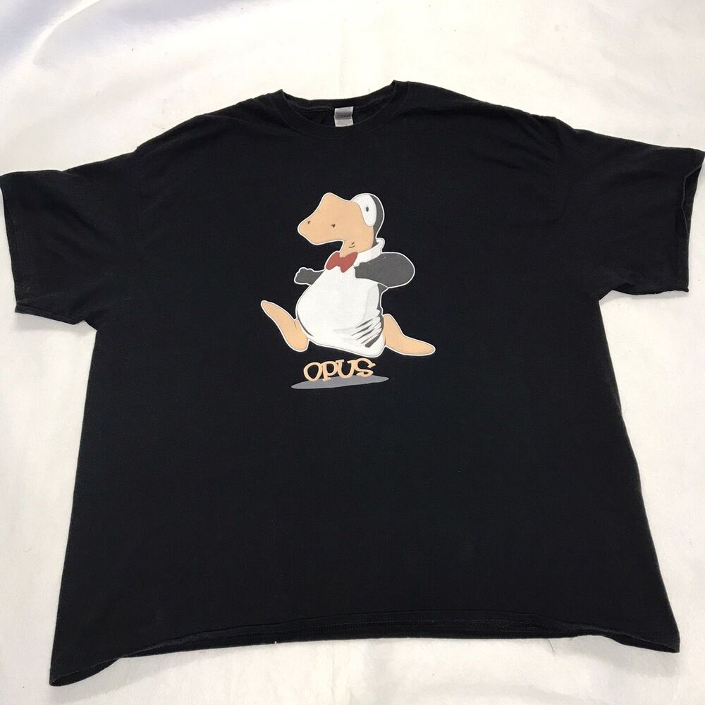 Vintage Opus T Shirt Mens 2XL Black Cartoon Book Bloom Country Adult